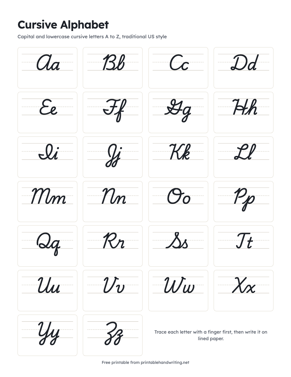 Cursive Alphabet Chart: free printable chart
