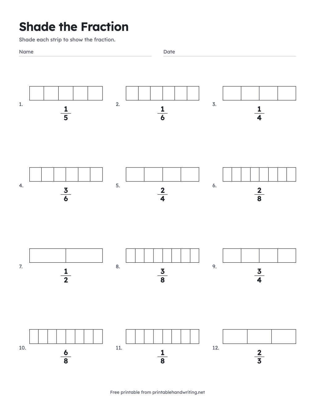 Shade the Fraction: free printable chart