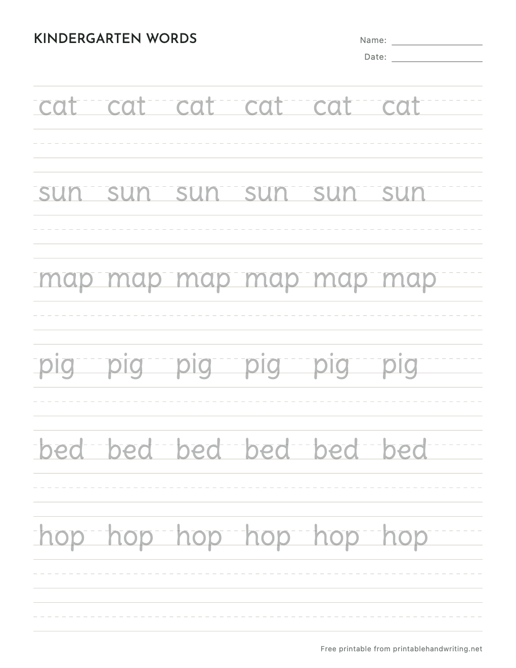 Kindergarten Handwriting Worksheets: free printable sample sheet