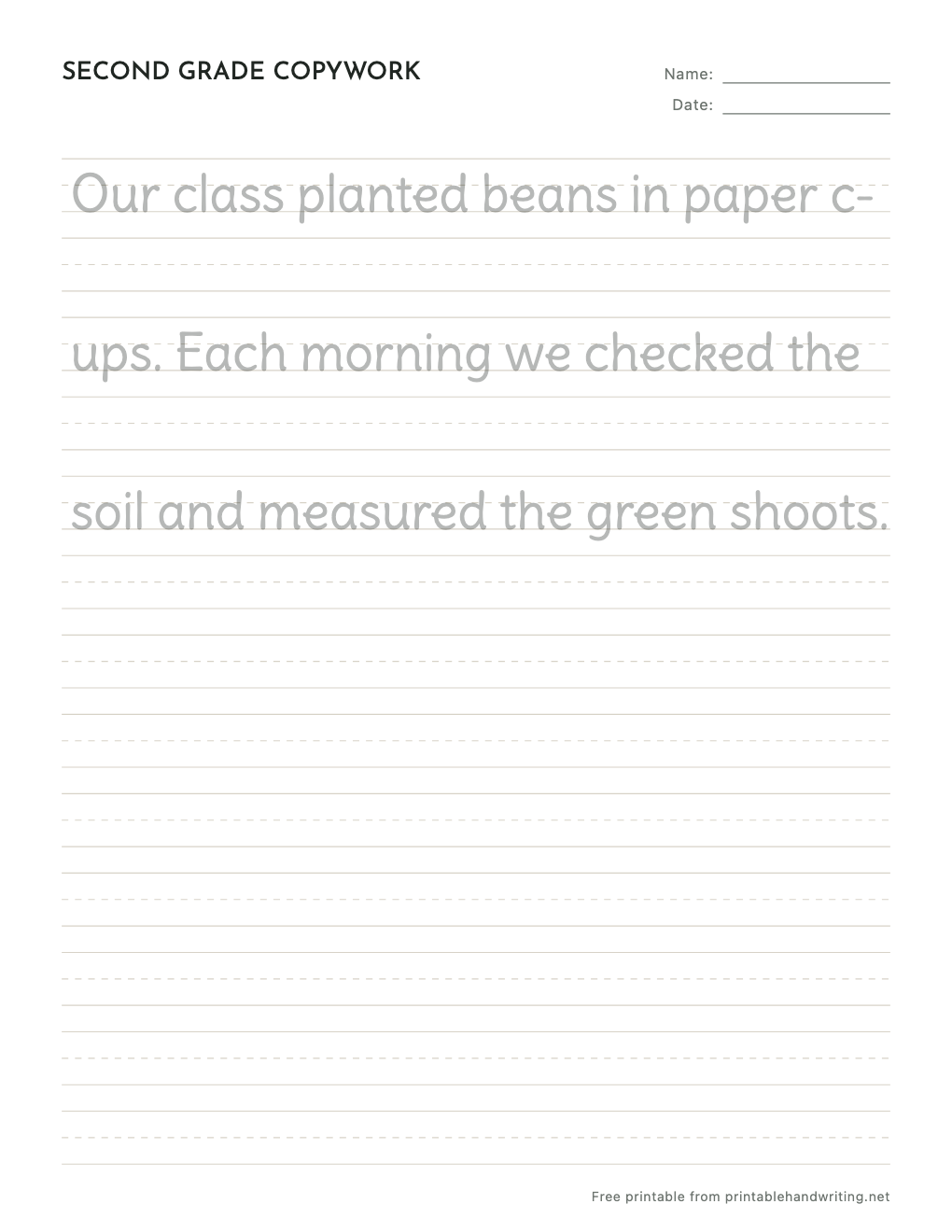 Second Grade Handwriting Worksheets: free printable sample sheet