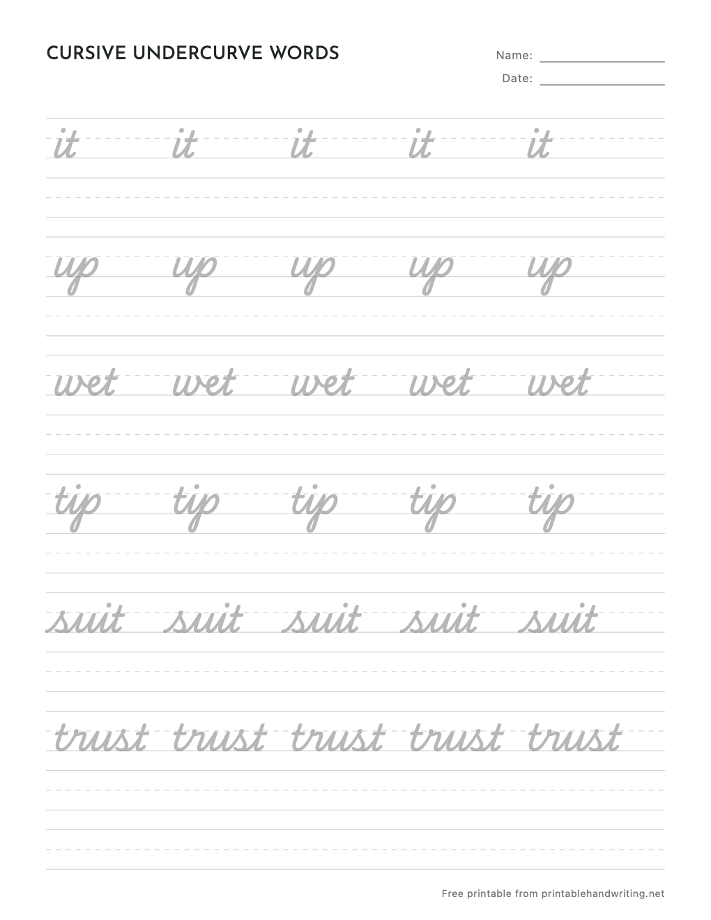 Third Grade Handwriting Worksheets: free printable sample sheet