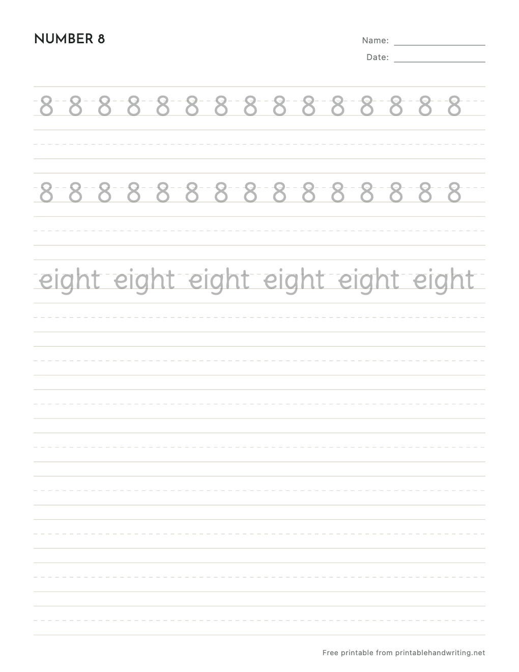 Number 8 Tracing Worksheets: free printable sample sheet