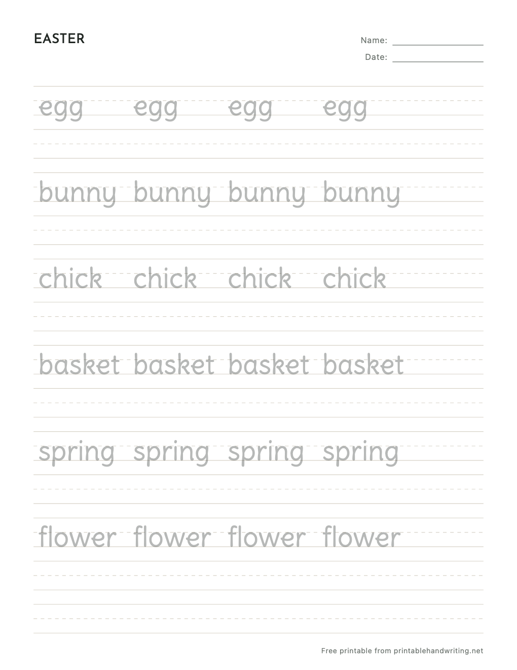 Easter Handwriting Worksheets: free printable sample sheet