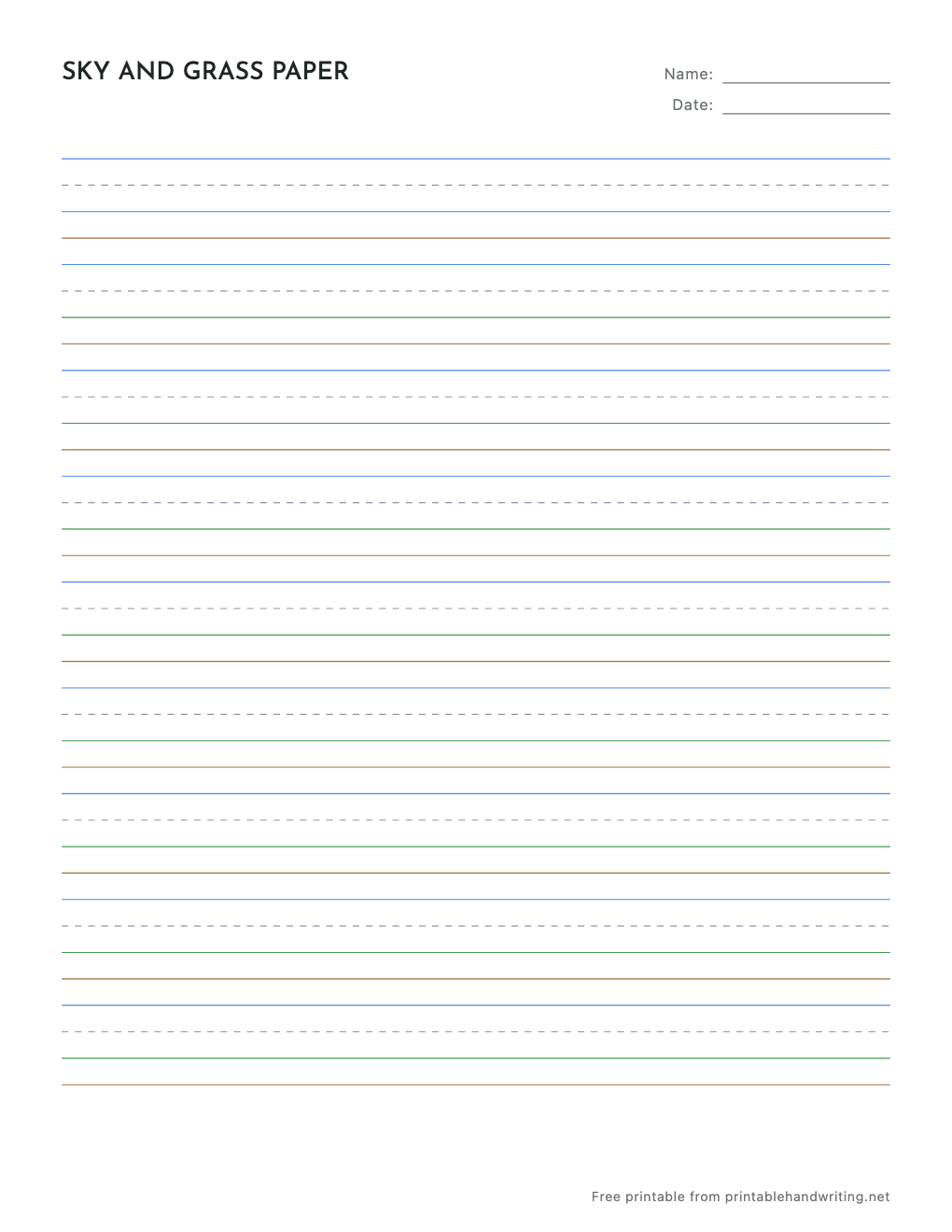 Sky and Grass Writing Paper: free printable sample sheet